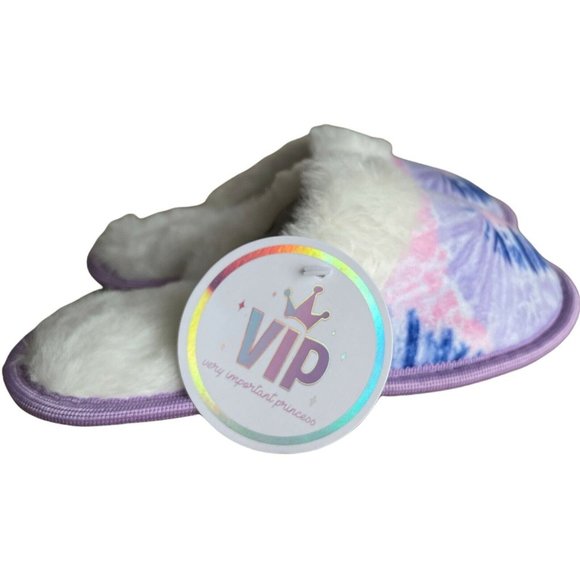 🐶Girl’s Slippers L (1-2)VIP Slippers Tie Dye Lilac Faux Fur with nail polish - Picture 4 of 12